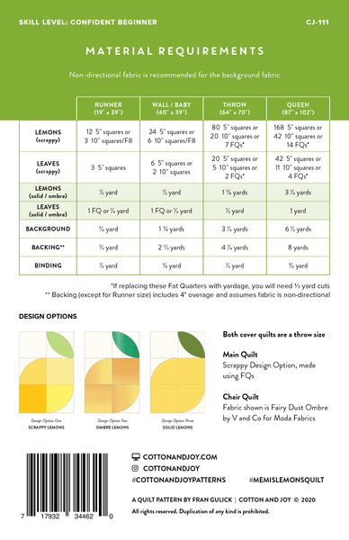 Memi's Lemons Quilt Pattern