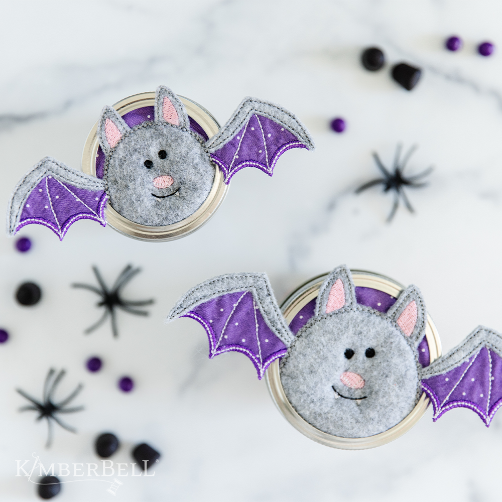 Kimberbell Embroidery Club: October 2023 – Dimensional Halloween Bat Jar Topper (design only)