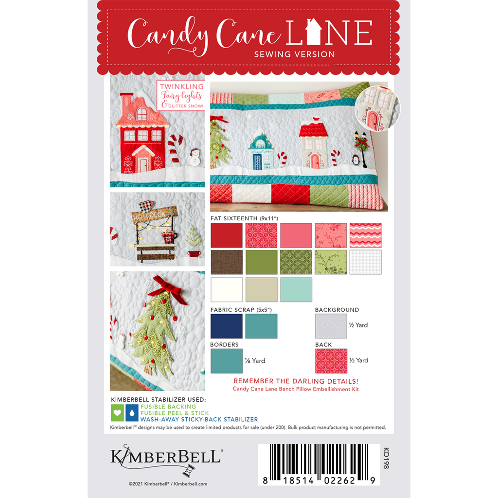 Kimberbell- Candy Cane Lane Bench Pillow Embroidery Version KD5103 – The  Sewing Studio Fabric Superstore